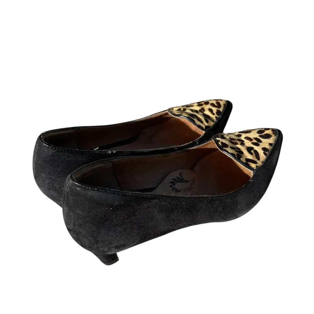 Leopard Calf‎ Hair Animal Print Black Leather Flats Loafers Söfft Sz.7